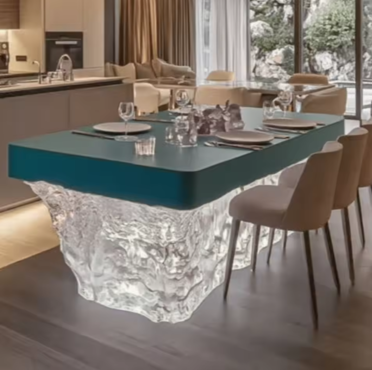 Epoxy Resin Dining Table - Water Ripple Pattern, Mid - century Modern Vibe, Ideal for Contemporary Home Office Decor