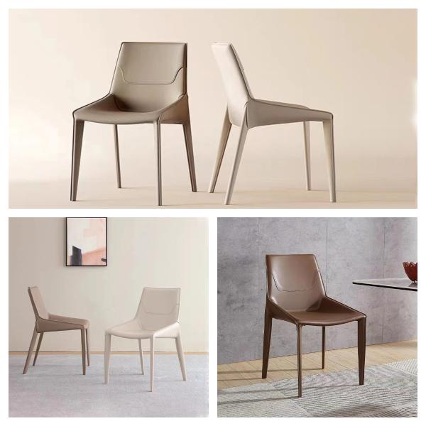 Lux Leather White Metal Italian Style Dining Chairs Comfortable