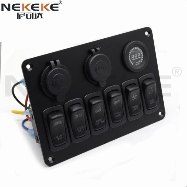 IP65 Rating 12V 24V Marine Switch Panel With Dual USB Car Charger And Color Voltmeter