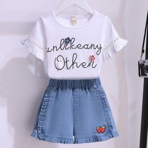 China Flower Strawberry Primary Children'S Clothing Girls Denim Suit For 100cm on sale