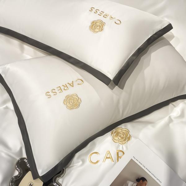 Luxury Washed Silk Embroidery Bedding Set Bed Cover Set for Hospital School Home