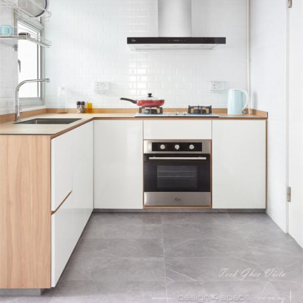 Durable Small Melamine Kitchen Cabinet White Wood Texture Mini Kitchen Cabinet Handless Design