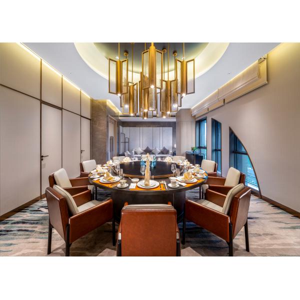Hotel Restaurant High-End Custom Leather Chairs And Marble Rotatable Dining Table