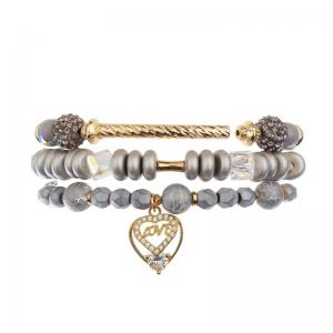 Cheap Metallic Silver Round Shape Handmade Beads Bracelets With Love Letter Heart Pendant wholesale