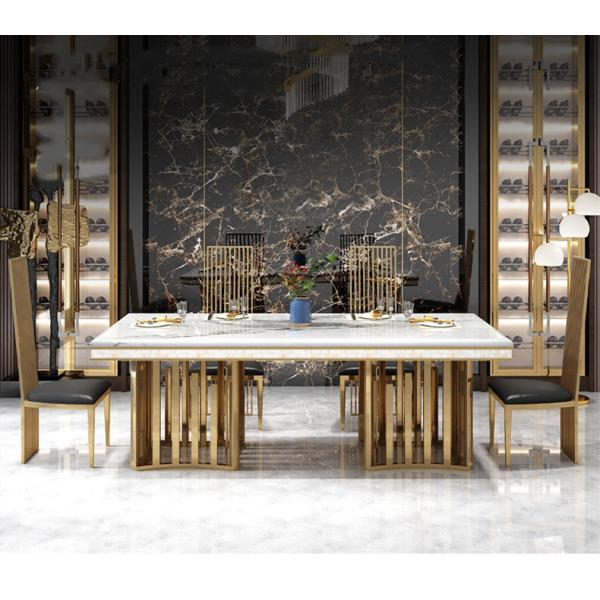 Marble Effect Dining Table And Chairs 200cm Contemporary Stainless Steel Dining Chairs