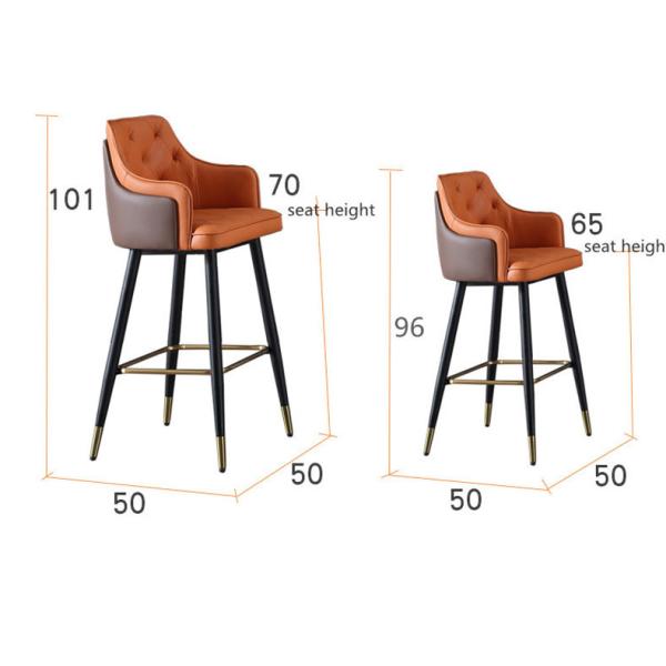 Orange 40 Inch Metal Bar Stools With Backs Modern Tall Pu Leather Commercial