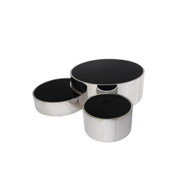 Black Glass Top SS Coffee Table With three swivel coffee tableset for Luxury Living room Furniture