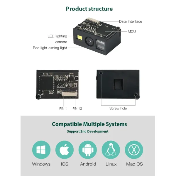 Mini 2D Barcode Scanner Module with 4mil Resolution 640*480 Image Sensor and 32-bit CPU