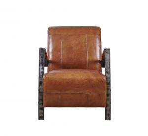 Cheap Light Brown Tan Leather Accent Chair , Leather Relaxing Chair Durable Iron Armrest wholesale