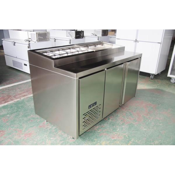 Commercial Customizable LED Refrigerated Display Cabinet Single-Temperature Console Powder Grooving Table for Pizza Salad