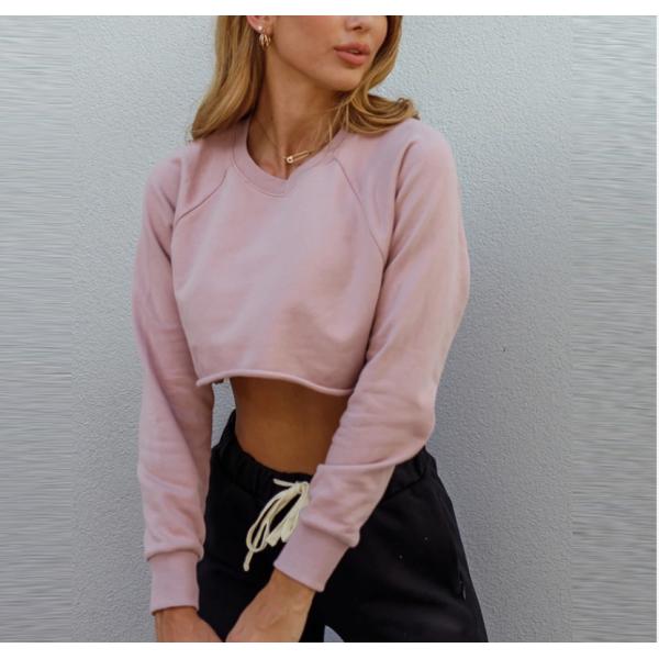 Women Knitted 230gsm Plain Crew Neck Sweatshirt Crop Top Sweatshirt