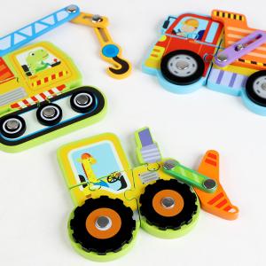 Wooden Vehicle Puzzle Baby DIY Education Development Toy Montessori Color Shape