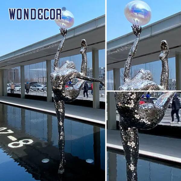 Luxury villa pool decoration abstract stainless steel ballet dancer statue