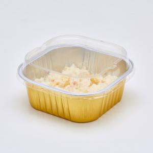 Cheap Gold Disposable Aluminium Foil Food Container Tin Foil Food Trays Turkey Baking Pans With Plastic Heat Seal Lid wholesale