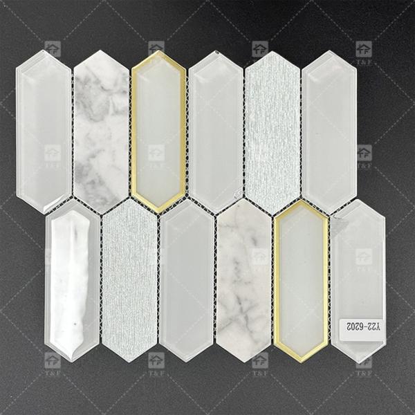 295x310mm Hexagonal Glass Mosaic Tile Glossy Surface For Bathroom Wall