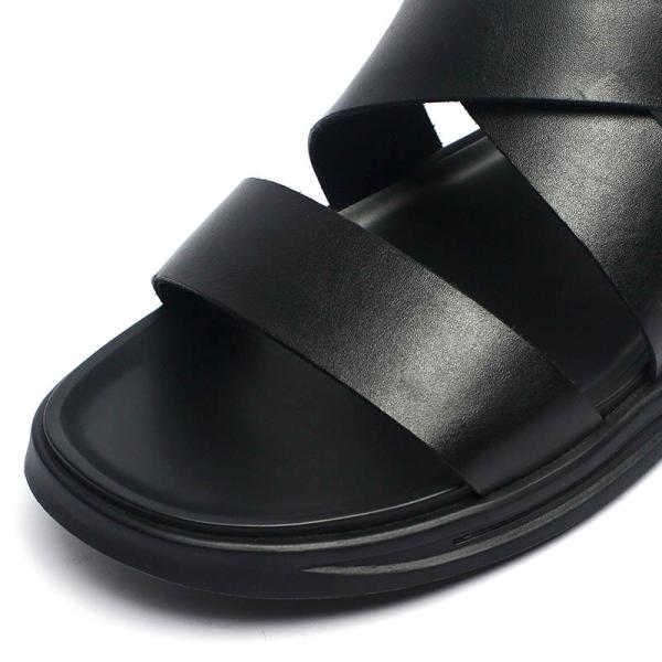 Summer Cow Leather Upper Black Genuine Leather Sandals