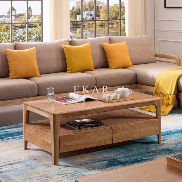 European Style Wooden Coffee Table Square With Drawers Living Room Furniture