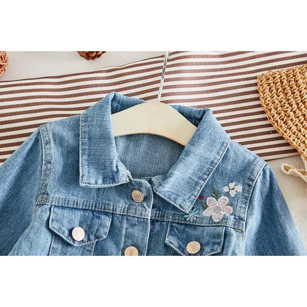 Polyester 43in Children'S Play Clothing Button Up Top Long Sleeve Embroidered Denim Jacket