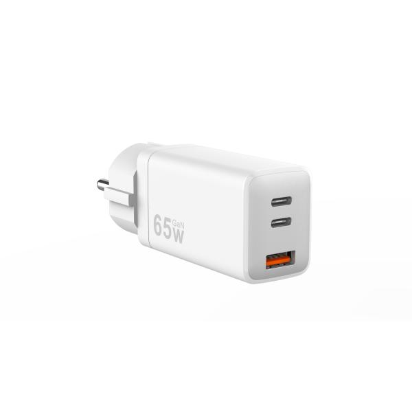 White 65W 3 Port USB Fast Charger USB C Fast Charging Adapter Wall Charger