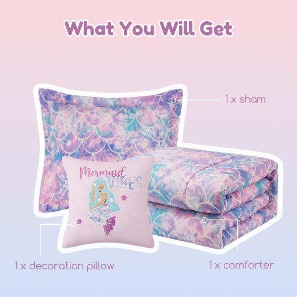 Comfortable Fluorescence Childrens Quilt Set 3 Piece Mermaid Double Bedding Set