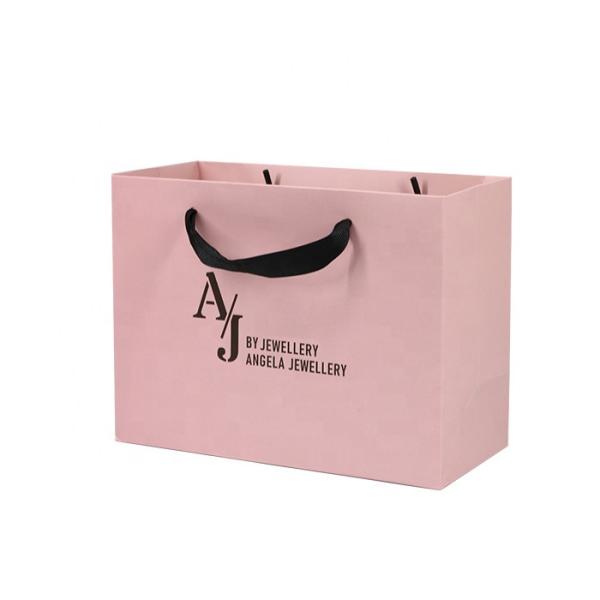 Glossy Lamination Shoes Clothing Paper Bags 250gam Coated Pink Kraft Bags