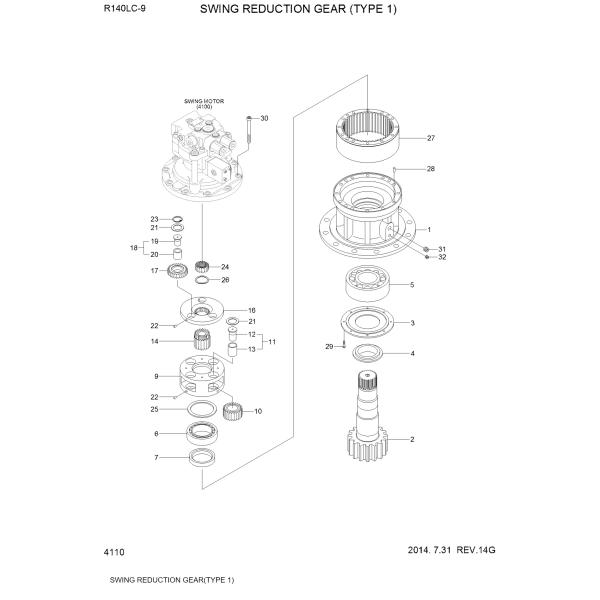 R110-9 R150-9 R140-9 Excavator Hyundai Swing Gear Box 31Q4-11140