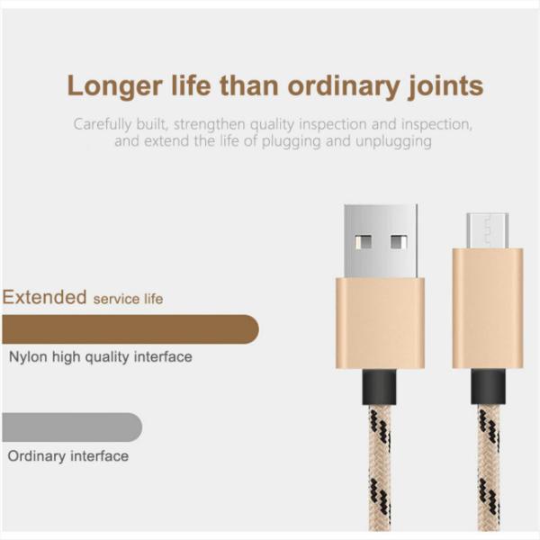 1m 3ft Fast Charging Micro USB Data Cable Nylon Braided Data Sync