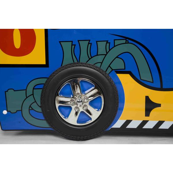 Blue Durable Wooden Race Car Toddler Bed With Colorful Character Graphics