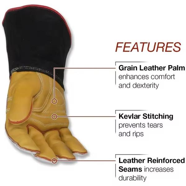 Yellow Black Weld Glove Reflective Waterproof 4 Layer Heat Shield Welding Glove Xl Leather Gloves 41cm For Welding