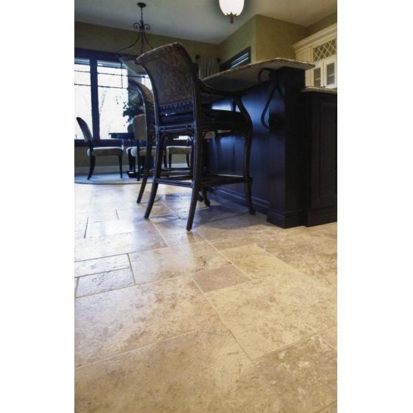 Polished Large Travertine Natural Stone Tile For Road Paving Light Coffee Color