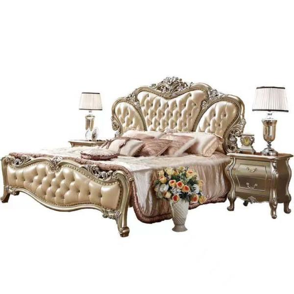 180x200CM High End Hotel Living Room Bed Antique Classical Bedroom Set