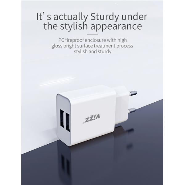 Fireproof ABS PC Wall Dual Ports TC12 Retractable Phone Charger