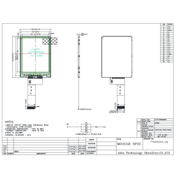 8BIT MCU Interface LCD TFT Displays , 2.4inch TFT Touch Screen Display