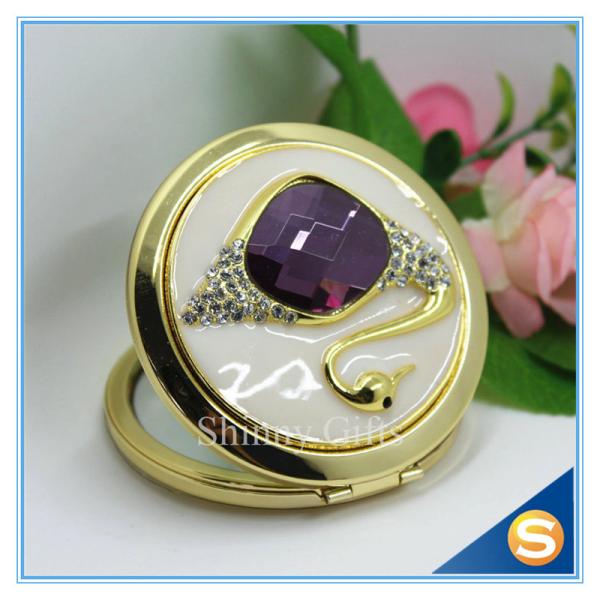 Shinny Gifts Elegant Swan Design Rhinestone Mirror Compact Mirror For Wedding Souvenir