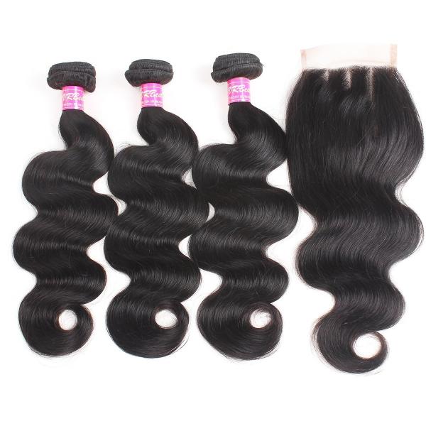 Body Wave Human Hair Bundles With Closure Brazilian Hair Weave 3 Bundles with Closure Remy Hair weft