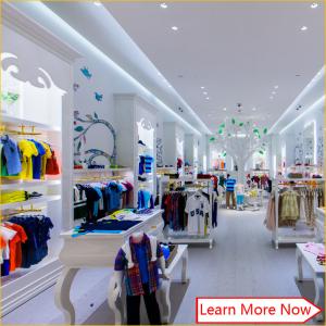 China Customized nice design fashion white wooden kids clothing store interior design,kids baby shop design decoration on sale