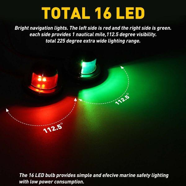 12V Marine Red And Green Navigation Lights 5W Stainless Steel Yacht Navigation Lights