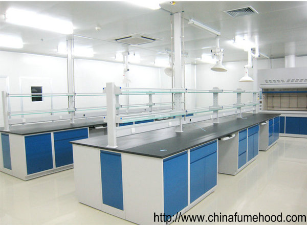 Steel Frame Laboratory Wall Bench Movable Back Board With Safety Eyewash