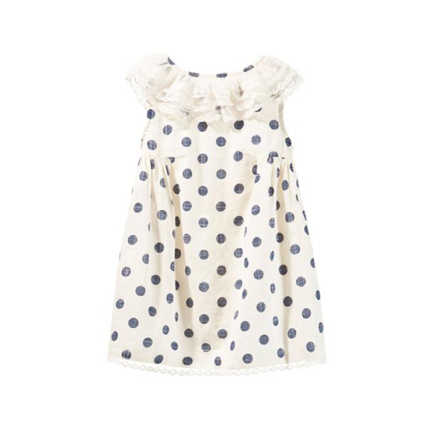 Lovely 100% cotton polka dot sleeveless kids girl casual summer dress