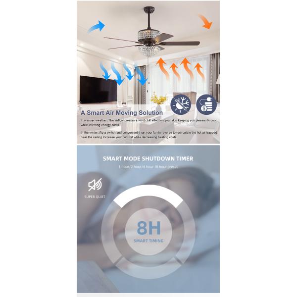 Bedroom AC110V 4100K Flush Mount Crystal Chandelier Ceiling Fan Remote Control