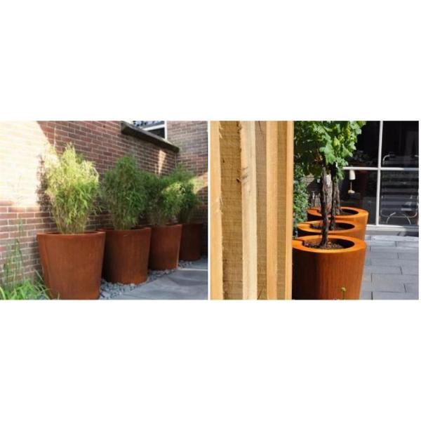 Outdoor Garden Metal Flower Pots Tapered Cylinder Corten Steel Conical Planters