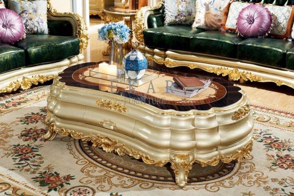 French Luxury Center table Gold Storage Carved Wooden Coffee Table