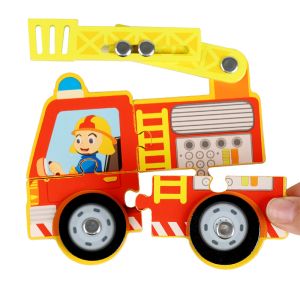 Wooden Vehicle Puzzle Baby DIY Education Development Toy Montessori Color Shape