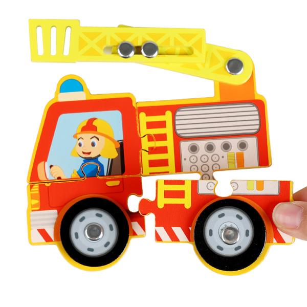 Wooden Vehicle Puzzle Baby DIY Education Development Toy Montessori Color Shape