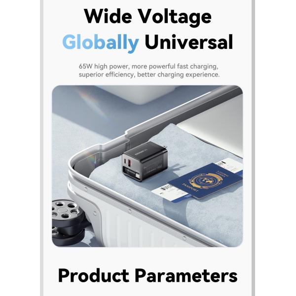 ESSAGER ES-CD49 Series 2 Ports 65W GaN Charger USB Wall Adapter Private Mold and Rated Power 100V-240V AC
