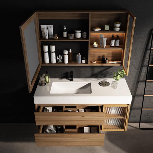 Rectangle Floating Bathroom Cabinet Solid Wood LED Mirror Vanity