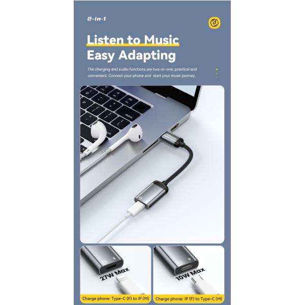 Essager ES-YP27 Usb Type C To Lightning iPhone Audio Converter Charger Adapter Cable