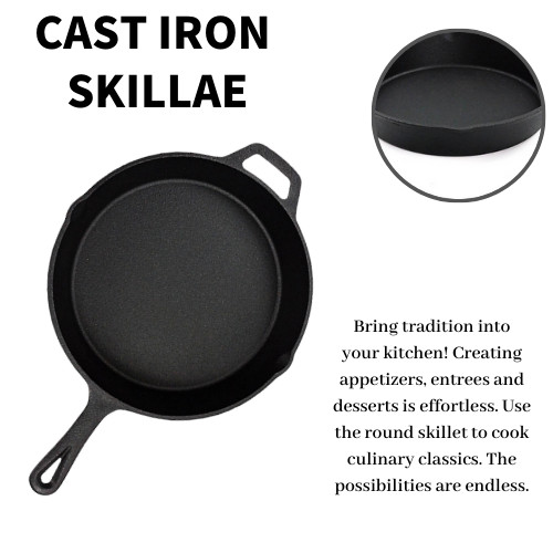 Cast Iron Frying Pan,Grill Pan , dutch oven 3 Piece-set Pre Seasoned for all stove