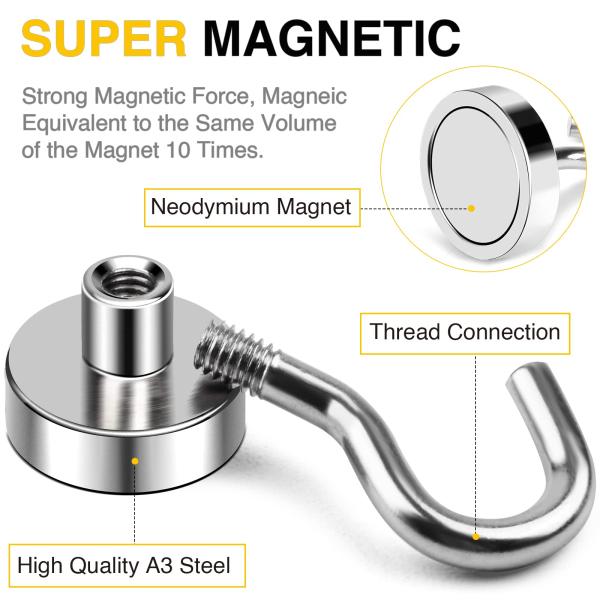 Ndfeb Grade D16 D20 D32 Strong Permanent Pot Magnetic Hook Sliver Neodymium Magnet Hook