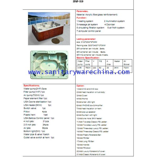 hot tub ,Outdoor Bathtub,swim spa,whirlpool,bahtub ,hot bathtub,swing pool SPAF-319
